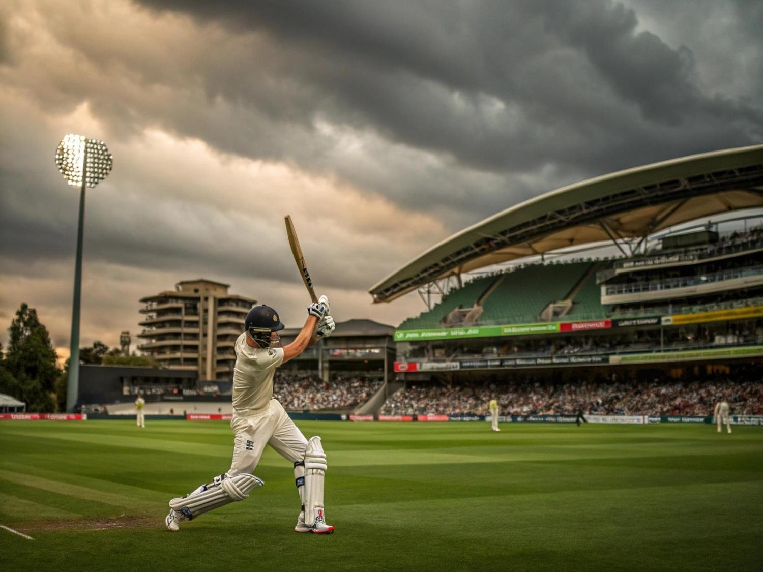Cricket player on an open stadium